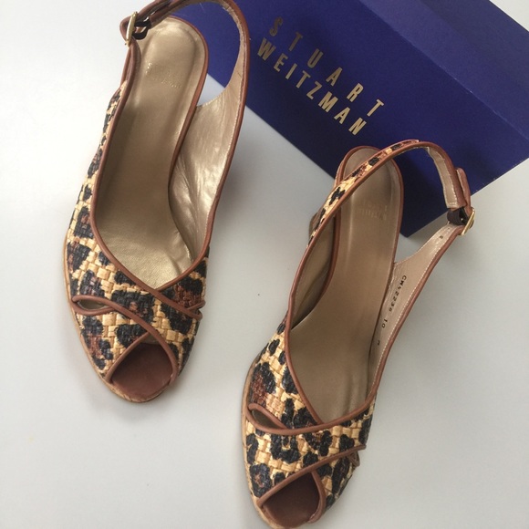 Worn 3x Stuart Weitzman Leopard Slingback Wedges
